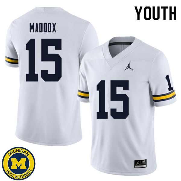 Youth Michigan Wolverines #15 Andy Maddox White Embroidery Jersey